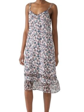 rag & bone Lavender Floral Slip Midi Dress with Black Trim